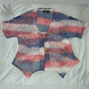 Frazzle Women’s Beach Top Open Crochet Wood Buttons Mesh Multi Color Sz XL